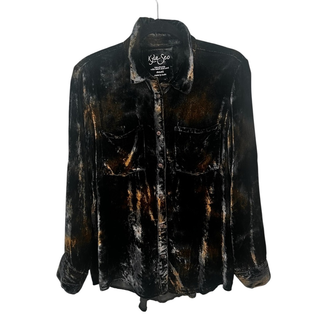NWT Kyla Seo Forest Marble Silk Blend Velvet Raeli Shirt top Size Small
